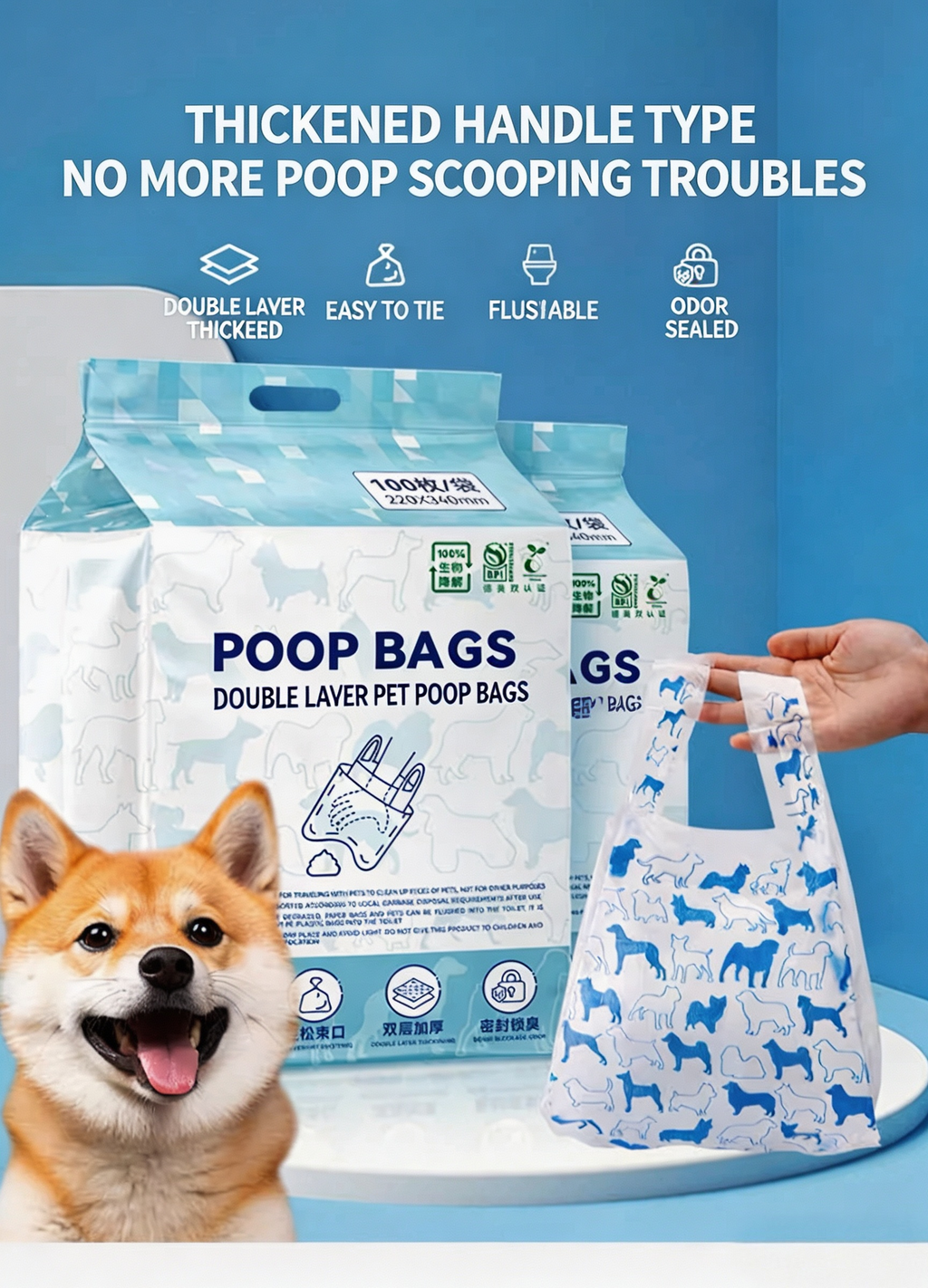 Biodegradable water-soluble pet waste bags