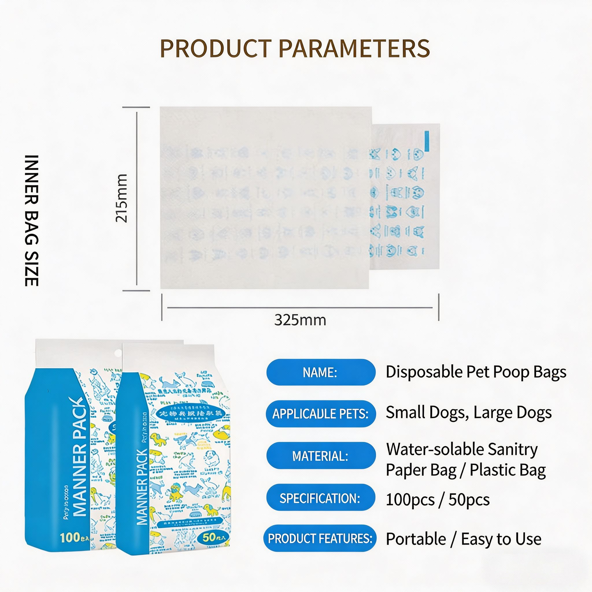 Biodegradable water-soluble pet waste bags