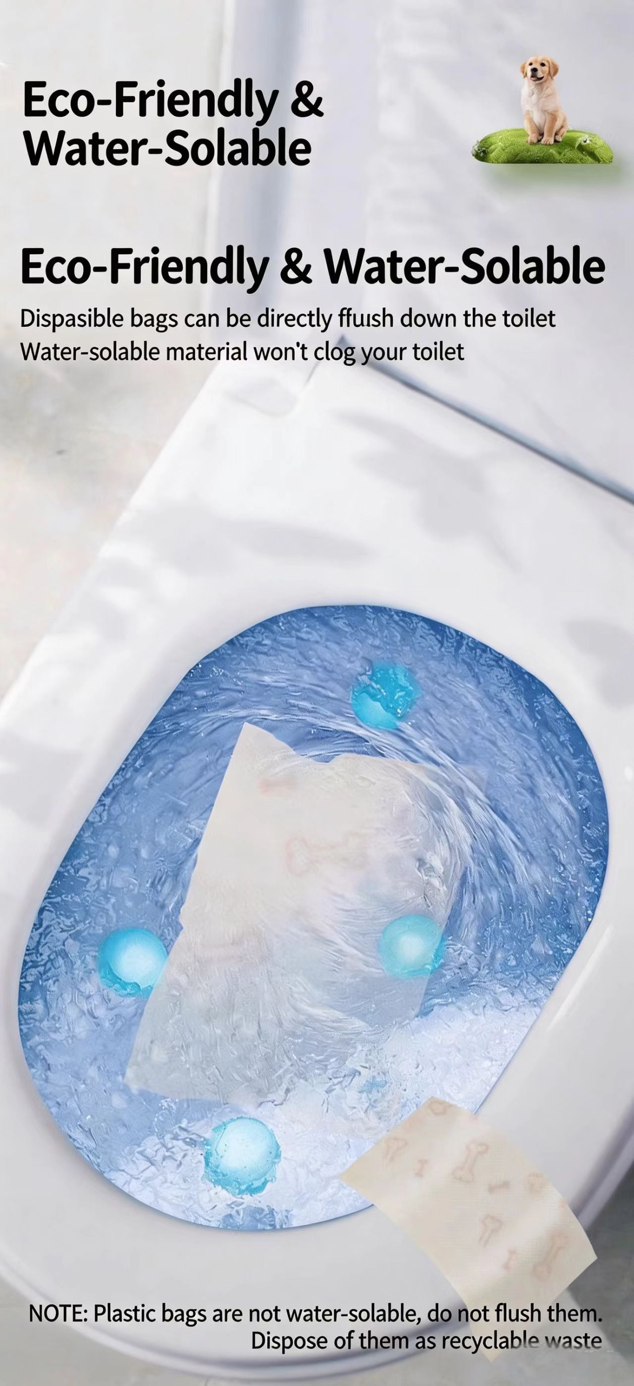 Biodegradable water-soluble pet waste bags